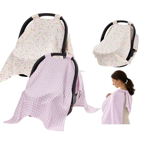 Vista 13 de SERAPHY Fundas de asiento de automóvil 100% muselina de algodón para bebés, funda universal para asiento de automóvil de bebé, cubierta de asiento