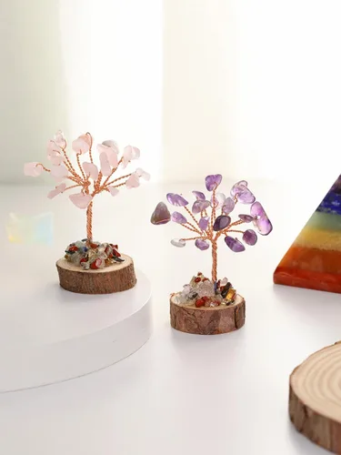 Vista 8 de Jovivi Juego de árbol de cristal de chakras de 12 piezas, árbol de la vida Base de madera