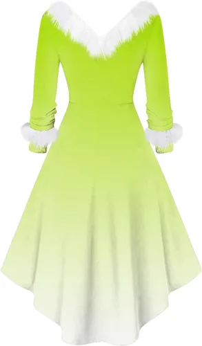 Vista 2 de Christmas Dresses Fall Dresses for Women Casual Swing Hepburn Dress Snowflake Reindeer Print V Neck Cosplay Dress