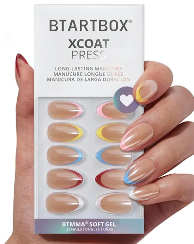 Vista 32 de BTArtbox - Uñas a presión, color crema de vainilla, cuadrado corto, melocotón degradado, 32 unidades 2+ Weeks Wear, Salon-Quality Natural Nails
