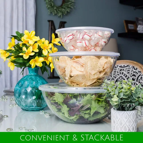 Vista 3 de PLASTICPRO Cuencos desechables de 48 onzas redondas de plástico transparente con tapas, cuencos para fiesta, aperitivos o ensalada, cuencos