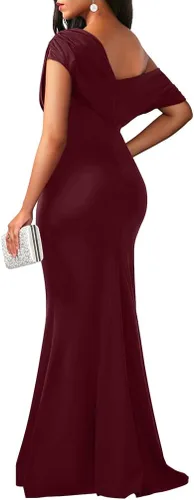 Vista 2 de YMDUCH Vestido de noche para mujer, elegante, sin mangas, con hombros descubiertos, ajustado, largo, formal, para fiesta