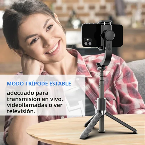 Vista 6 de Estabilizador de cardán para smartphone, con palo selfie retráctil y trípode, control remoto multifunción de 1 eje con rotación automática de 360°