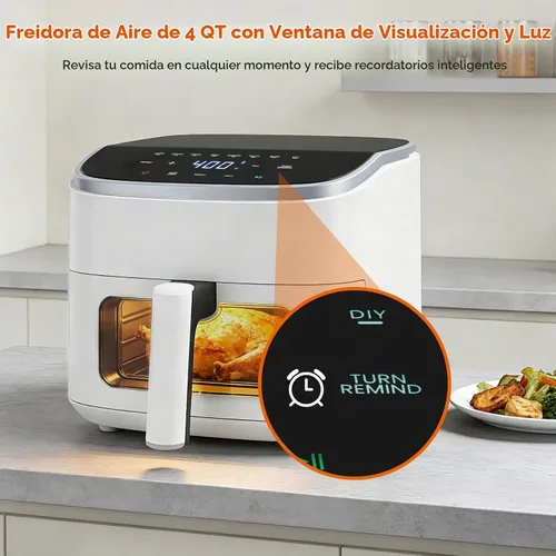 Vista 2 de Freidora de aire de 4 cuartos de galón, freidora de aire compacta con luz interior y ventana de fácil visión, 8 ajustes preestablecidos de cocción