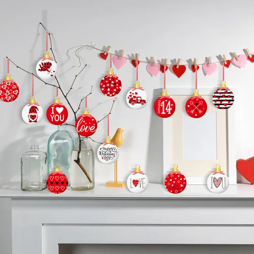 Vista 6 de 16 adornos de San Valentín, decoración de árbol, adornos de madera para el día de San Valentín, adornos de madera en 2D con forma de corazón, gnomo