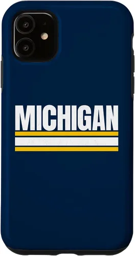 Vista 8 de Michigan - Carcasa para iPhone 17, diseño tradicional de líneas de rayas amarillas/blancas