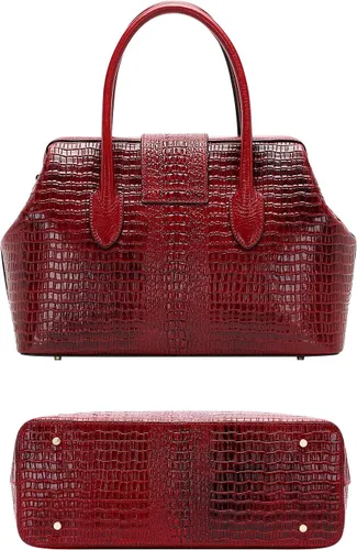 Vista 6 de PIJUSHI diseñador de piel de cocodrilo monederos y bolsos para las mujeres Top Handle Satchel Bag señoras trabajo bolso, rojo, talla única