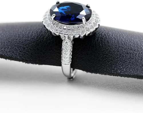 Vista 8 de Uloveido Anillos de cristal ajustables chapados en platino, anillo de circonita cúbica ovalada grande, anillos de vástago dividido solitario