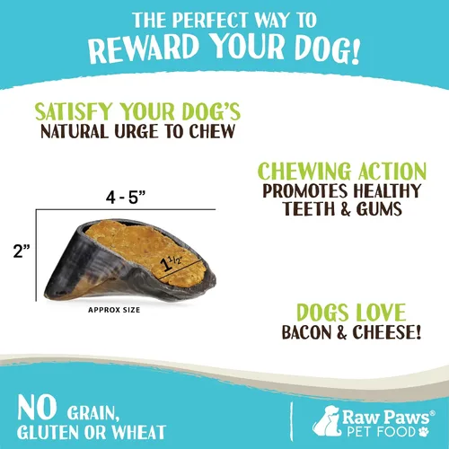 Vista 3 de Raw Paws Golosinas de vaca rellenas para perros, sabor a tocino y cheddar, (5 unidades) para masticar de corral libre para masticar con queso