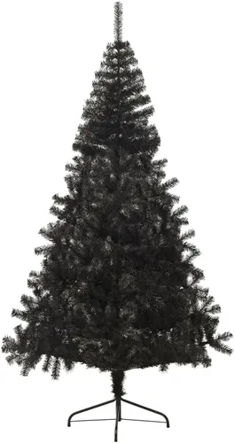 Vista 3 de Árbol de Navidad artificial, árbol de Navidad blanco, árbol de Navidad preiluminado, arbol de Navidad con Luces, con soporte, PVC negro de 8 pies