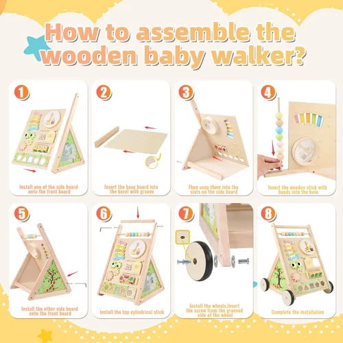 Vista 3 de Andador de madera para bebés con ruedas para niños y niñas de 6 a 12 meses