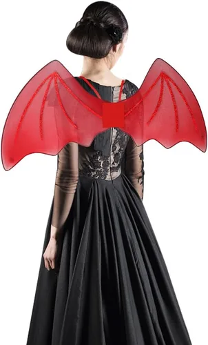 Vista 6 de ALIBBON Disfraz de alas de murciélago de gasa para mujer, accesorios de vestir con alas de murciélago Negro