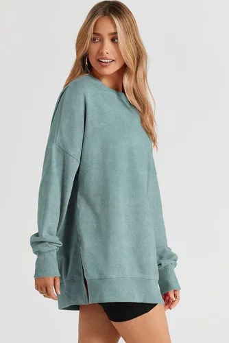Vista 186 de SHEWIN Sudadera casual de manga larga con cuello redondo para mujer, ligera, holgada