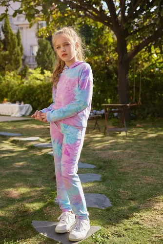 Vista 3 de Hopeac Girls Clothes Tie Dye Sweatshirt Hoodies Pullover Tracksuit Sweatsuits Set Outfits Pants Sweatpants With Pockets
