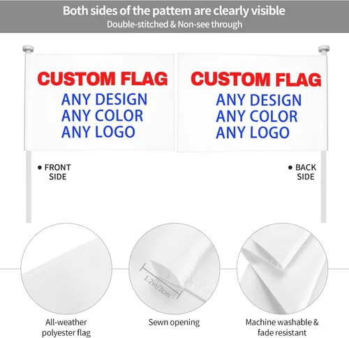 Vista 6 de Bandera personalizada, añade tu propio diseño aquí, banderas de coche pequeñas de doble cara para exteriores, regalos personalizables, bandera