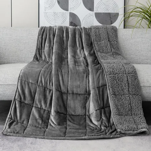 Vista 12 de Lofus Manta pesada para adultos (15 libras, 48 x 72 pulgadas), manta pesada lavable a máquina, mantas suaves con peso para aliviar el estrés y Negro