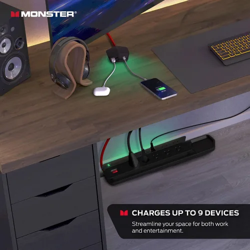 Vista 5 de Monster Power Center Vertex XL Protector de sobretensiones con regleta de alimentación desmontable, 10 salidas de CA, 2 puertos USB-A y 1 puerto
