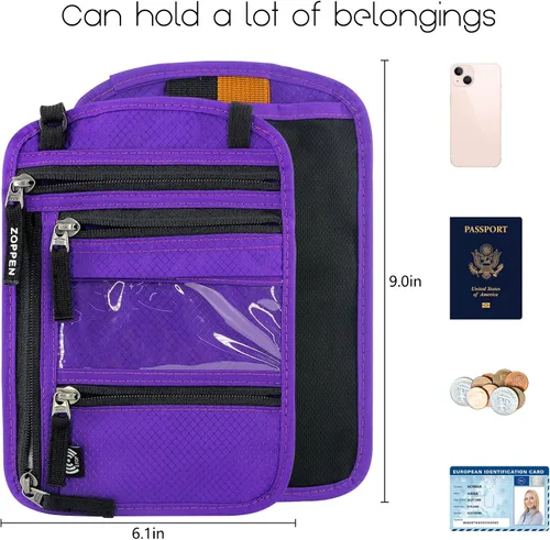 Vista 6 de ZOPPEN Funda para pasaporte, cartera para el cuello, funda para pasaporte, organizador de documentos de viaje, combo de portatarjetas de pasaporte
