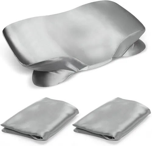 Vista 6 de Paquete de 2 fundas de almohada de satén para almohada cervical Zelimun de contorno, funda de almohada suave con cremallera (negro)