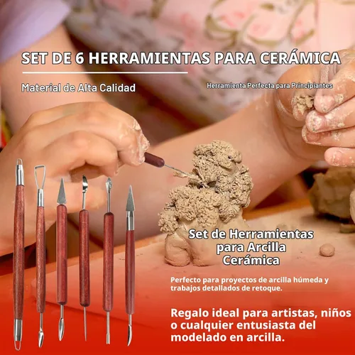 Vista 4 de Herramientas para esculpir arcilla, 6 herramientas de arcilla polimérica de acero inoxidable de doble extremo, herramientas de cerámica con mango