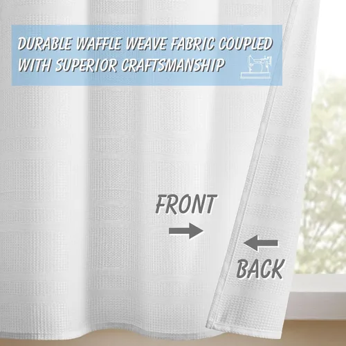 Vista 3 de Home Queen Cortinas Waffle Blancas para Ventana de Baño, Repelentes al Agua con Bolsillo para Barra, Cortinas Cortas de Cocina para Ventana Pequeña