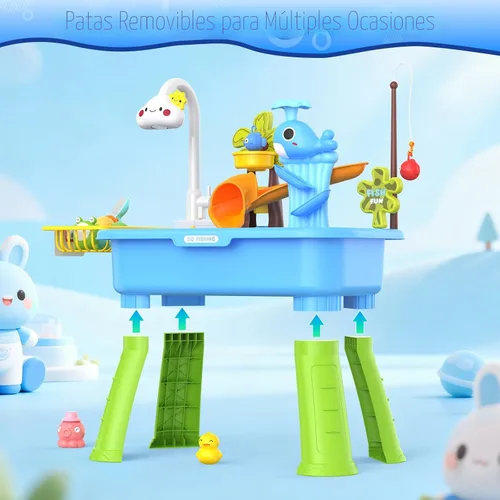 Vista 6 de Mesa de agua mejorada 2026 para niños de 1 a 3 años, juguetes al aire libre para niños de 4 a 8 años con bomba, juguetes de piscina para actividades