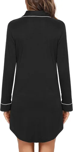 Vista 111 de Samring Camisón de pijama para mujer, manga corta/larga, con botones, camisón para dormir, camisón para novio, talla XXL