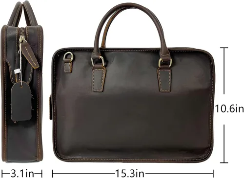 Vista 3 de Maletín delgado para hombre, para viajes, oficina, negocios, bolsa de mensajero de cuero resistente al agua, bolsa para laptop de 15.6 pulgadas