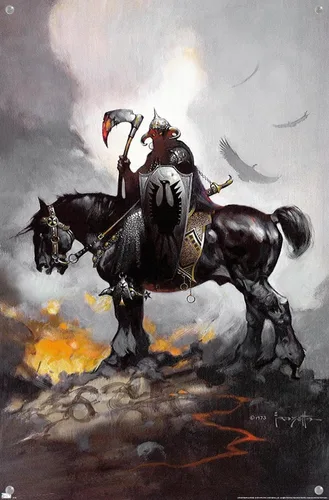Vista 4 de Trends International Frank Frazetta - Póster de pared de Death Dealer 1, 14.72 x 22.37 pulgadas, paquete de póster premium y alfiler