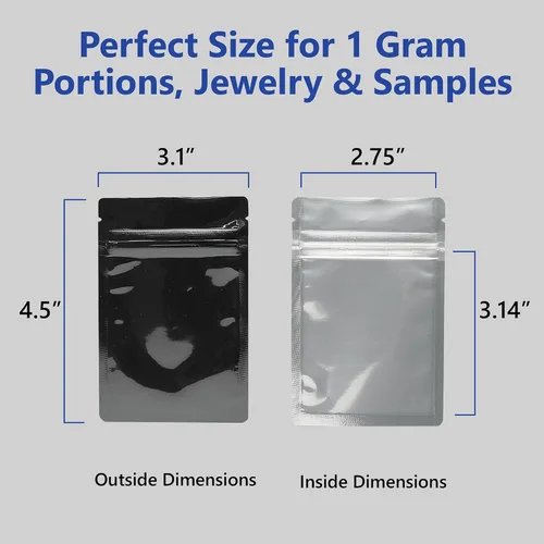 Vista 4 de Bolsas Mylar con cierre de cremallera de 4.5 x 3 pulgadas 100 bolsas Bolsas sellables con sellado térmico para dulces y alimentos, medicamentos