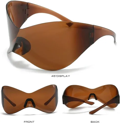 Vista 3 de Gizzutech Y2K - Lentes de sol para hombres y mujeres, gafas de sol futuristas envolventes, gafas de sol de gran tamaño con escudo alienígena