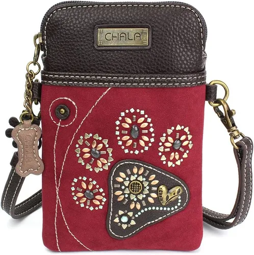 Vista 9 de CHALA Dazzled Cell Phone Crossbody Purse-Women PU Leather Multicolor Handbag with Adjustable Strap Marrón oscuro bohemio