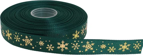 Vista 24 de Cinta de grogrén de copo de nieve con impresión dorada de 25 yardas cada rollo, borde tejido 100% poliéster (3/8 pulgadas, beige)