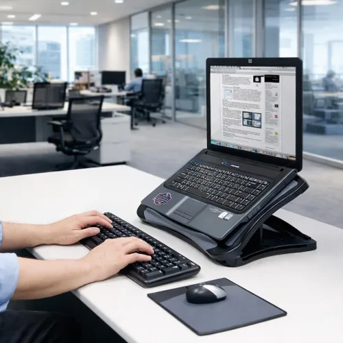 Vista 7 de MAX SMART Soporte de regazo para laptop con alfombrilla de mouse adjunta, cojín y ventilador de refrigeración USB, soporte antideslizante