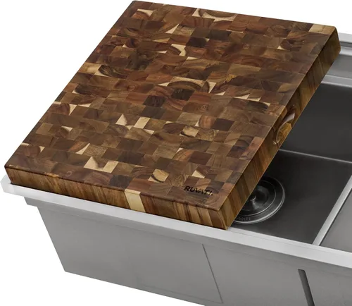 Vista 2 de Ruvati RVA2445ACA Tabla de cortar grande de madera maciza con bloque de carnicero de acacia de grano final de 17 x 16 x 2 pulgadas de grosor
