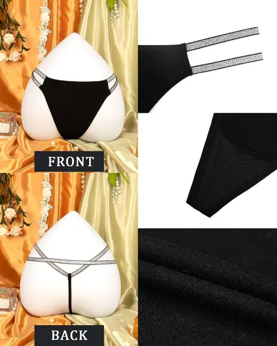 Vista 104 de Ropa interior con purpurina transpirable con encaje sexy para mujer