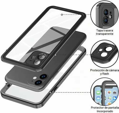 Vista 5 de Funda impermeable para iPhone 11 con protector de pantalla, protector de cuerpo completo, a prueba de golpes, a prueba de polvo, a prueba de Negro