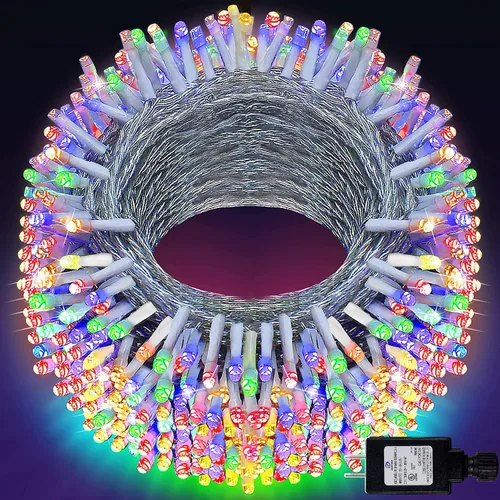 Vista 10 de KNONEW Guirnalda de luces de Navidad para interiores, 60 pies, 180 luces LED impermeables para exteriores, 8 modos de iluminación, función