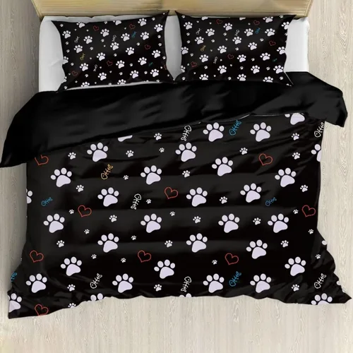 Vista 12 de Juego de funda de edredón con diseño de pata de perro, diseño de pata de cachorro, color beige, con 2 fundas de almohada