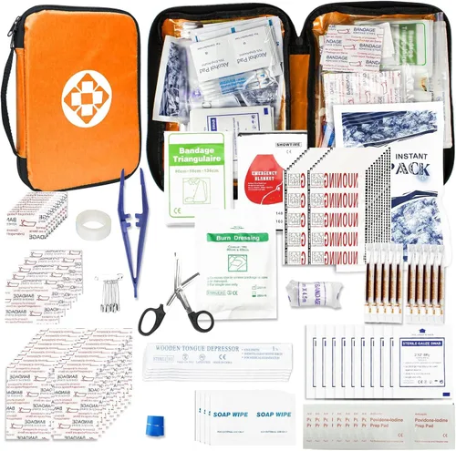 Vista 10 de Kit de primeros auxilios para casa y negocios - Kit de emergencia para camping y automóvil - 300 piezas de suministros de repuesto esenciales