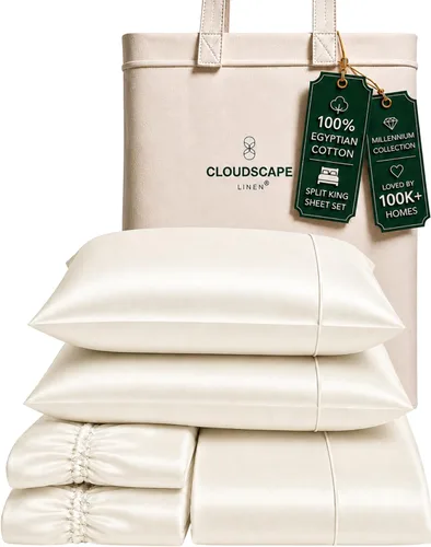 Vista 70 de Cloud Scape Linen - Juego de sábanas de algodón egipcio de doble capa, tamaño individual, tejido de satén de fibra larga, juego de 3 piezas, ropa