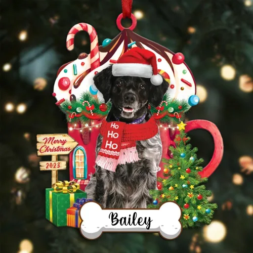 Vista 38 de Akita1 - Adorno personalizado para perro, adorno de perro con nombre personalizado, plano impreso en 2D, acrílico colgante, Papá Noel y perro