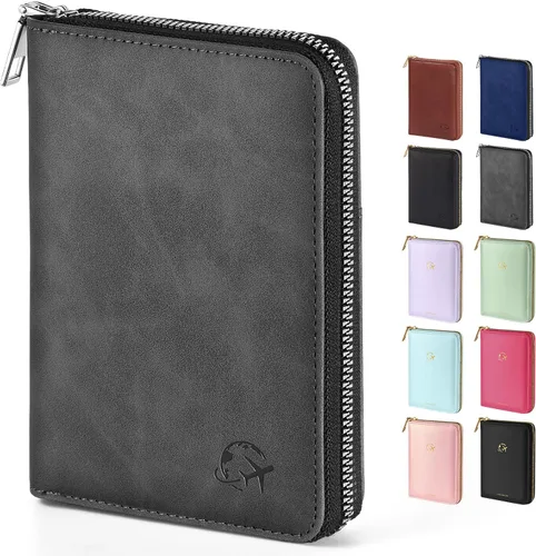 Vista 10 de Forvencer Funda para pasaporte con cierre de cremallera seguro, cartera de pasaporte premium para viajes, bonita funda de tarjeta de bloqueo RFID