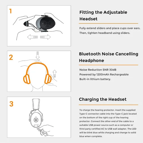 Vista 8 de Protección auditiva Bluetooth NRR 25dB micrófono integrado, protección auditiva recargable con Bluetooth, auriculares con cancelación de ruido manos