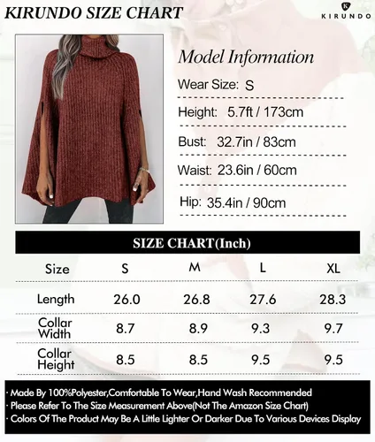 Vista 6 de KIRUNDO 2023 - Suéter tipo poncho de cuello alto para mujer, suéter de punto grueso a la moda, suéter de punto envolvente, suéter sin botones