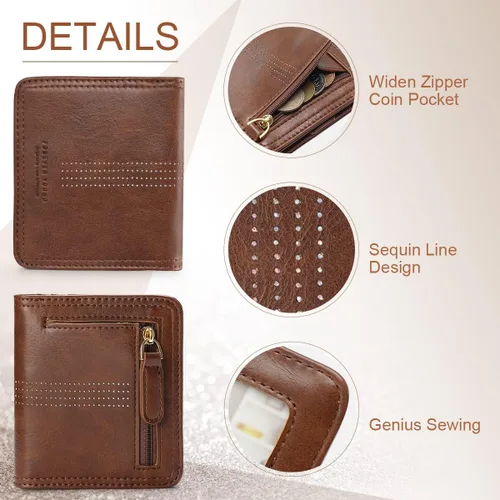 Vista 5 de APHISON Billetera para mujer, delgada y pequeña, cartera RFID para mujer, 01A125café, Moda