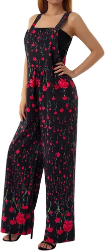 Vista 3 de EWODOS Overol con estampado floral para mujer, overol suelto con peto, pantalones holgados casuales, pantalones bohemios de pierna ancha