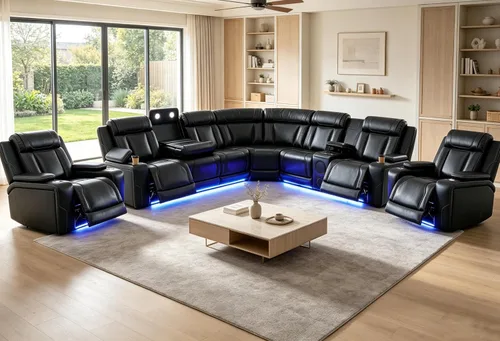 Vista 70 de Juego de sofá seccional reclinable de cuero, sofá seccional con 4 sillones reclinables