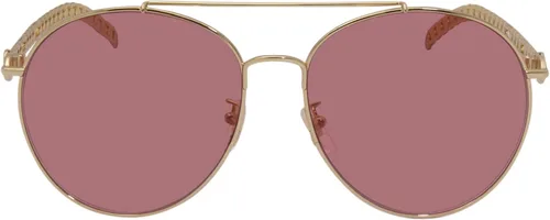 Vista 3 de Gucci GG 0725S 003 - Lentes de sol de metal rojo Pilot Doradorojodorado