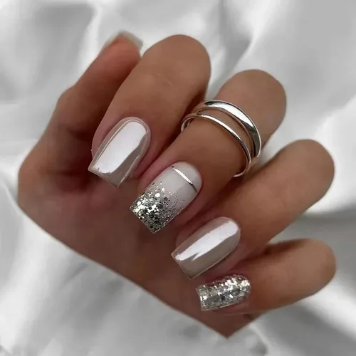 Vista 16 de MISUD Uñas Postizas Cortas Cuadradas - Uñas con Pegamento de Verano Colorido, Diseño de Arcoíris de Cocodrilo Acrílicas 24 piezas
